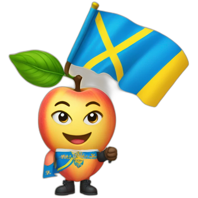 a peach with a Ukrainian ensign in his hands emoji