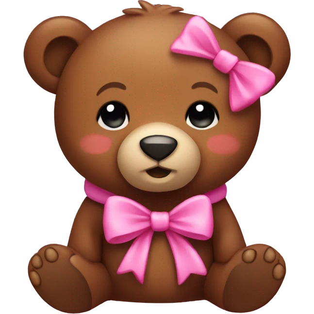 Brown cute bear with a pink bow emoji
