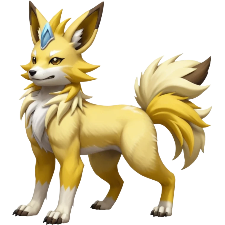 Feral Quadrupedal Digitigrade Manectric-Jolteon-Lycanroc-Furret-Renamon-Zeraora-fusion-hybrid-creature, full body  emoji