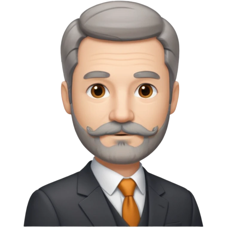50 yr old white man, pale skin, dark grey hair with some brown highlights, side swept part, groomed moustache and beard emoji
