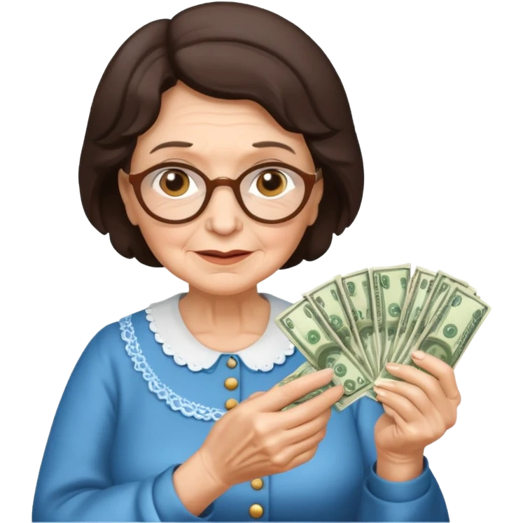 Granny brunette, with money in her hands emoji