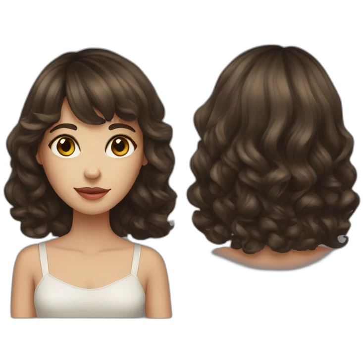 Brunette with bangs and wavy long hair drawing emoji