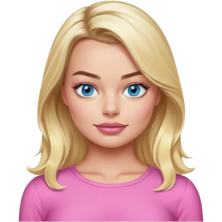 Maggot Robbie with blue eyes, long blonde hair, pink outfit emoji