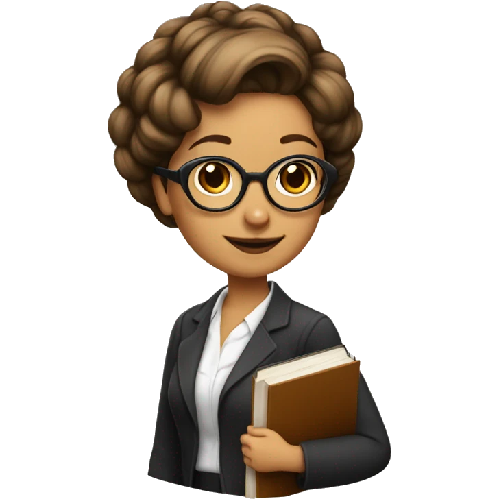 Woman librarian bun brown glasses with a book emoji