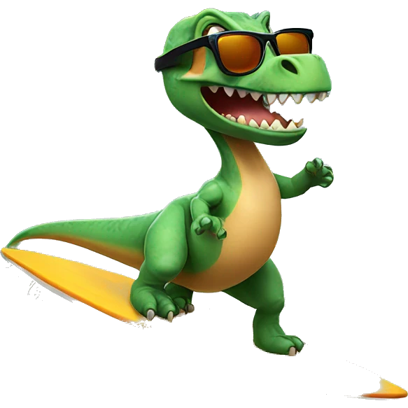 Dinosaur surfing with sunglasses  emoji