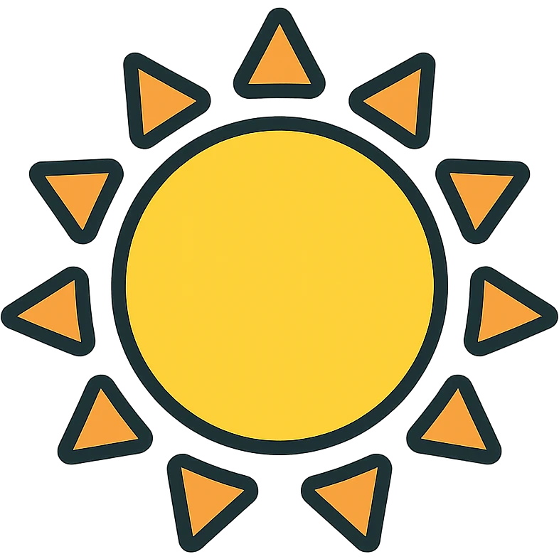minimalist sun icon with thin colored outline and no face emoji