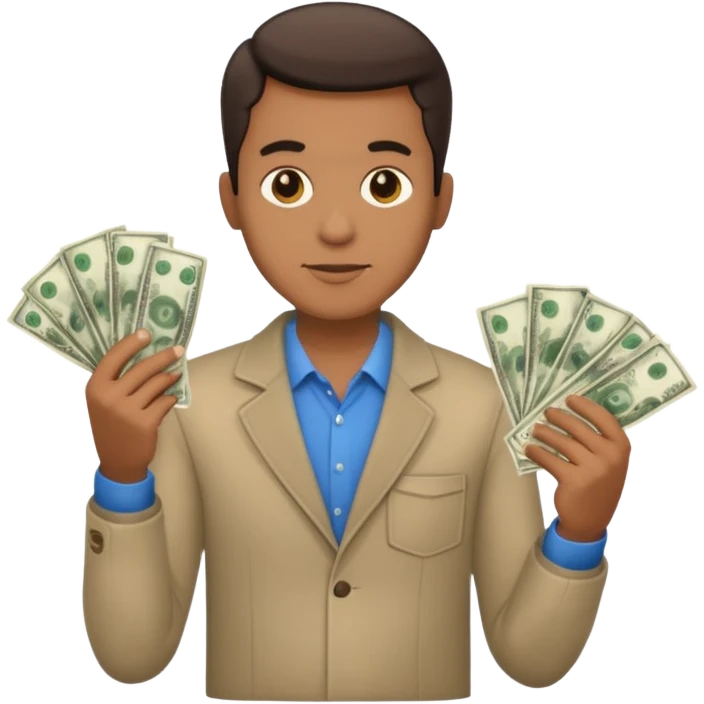 an American man with money in his hands, wearing regular clothes emoji