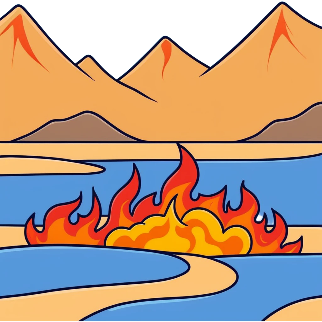 hot burning sand with flames and smoke rising from desert ground emoji