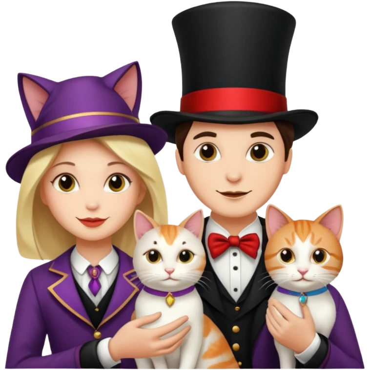 magician couple and their pet cat emoji