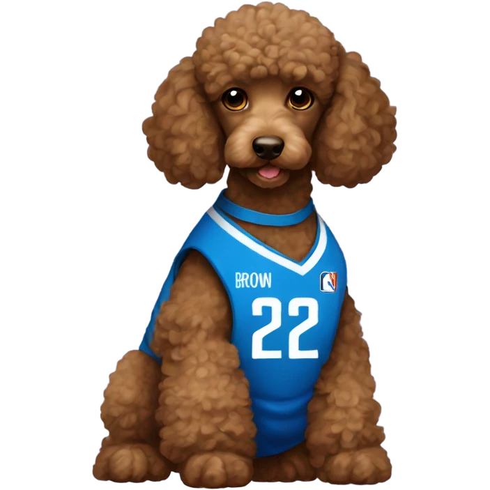 Brown poodle puppy with blue basketball jersey emoji