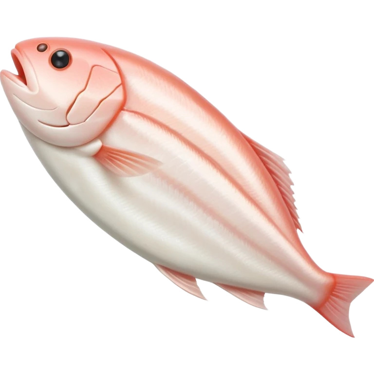 raw white fish fillet, boneless skinless, smooth curved shape, pale ivory to pinkish-white, subtle sheen, fine grain, fresh moist, flat or gently folded, no plate or herbs, no faces, clean 3D, soft shadows, transparent background, emoji scale emoji