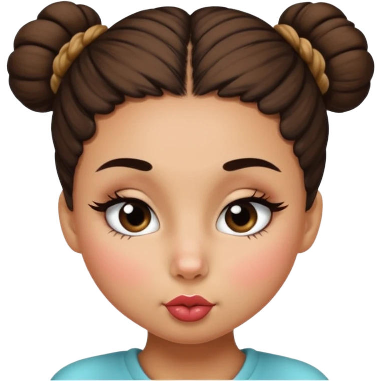 browskin girl with a bun and lashes doing kissy face emoji