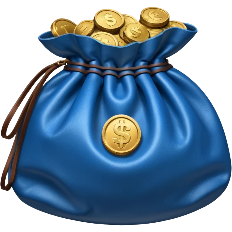 blue coins inside an opened brown money bag  emoji