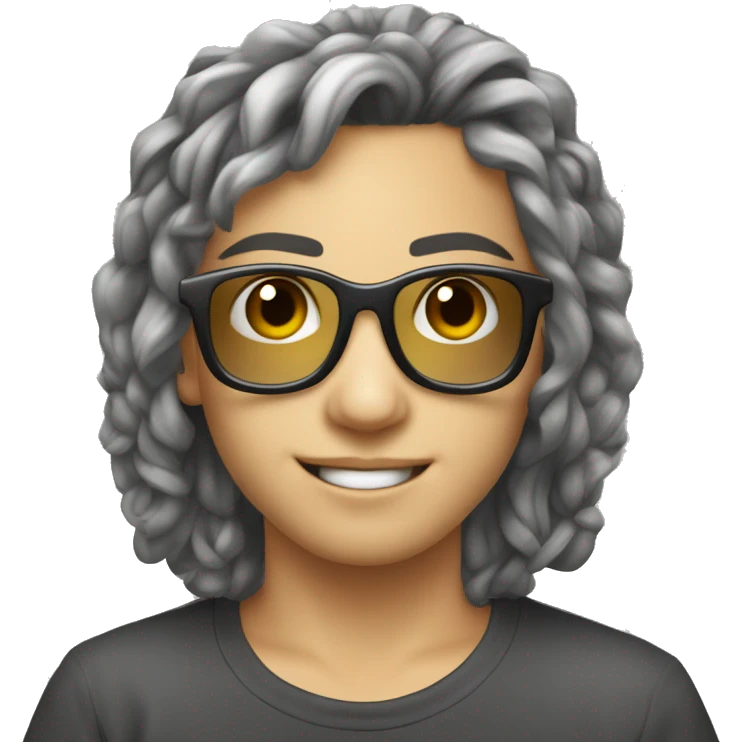 jeunes dj avec lunettes rectanges ronds grise yeux brun cheuveux bun peau beige emoji