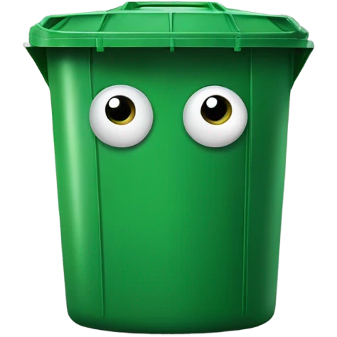 green bin with eyes emoji