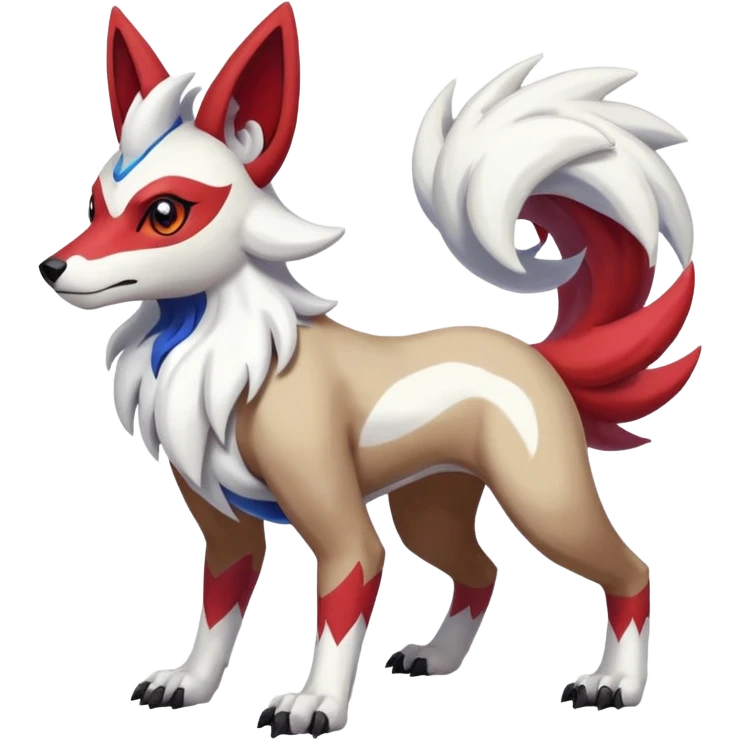 Colorful Skilled Adept Graceful Asian Painted Lycanroc-Absol-Zangoose-fusion-hybrid-creature (full body) emoji