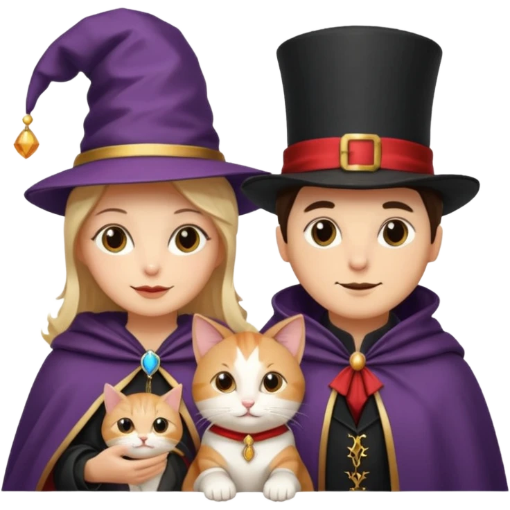 magician couple and their pet cat emoji