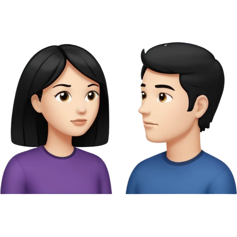 a person chatting up another person, one white male with black hair, one white woman facing each other talking with strictly white speech bubbles above their head,  emoji