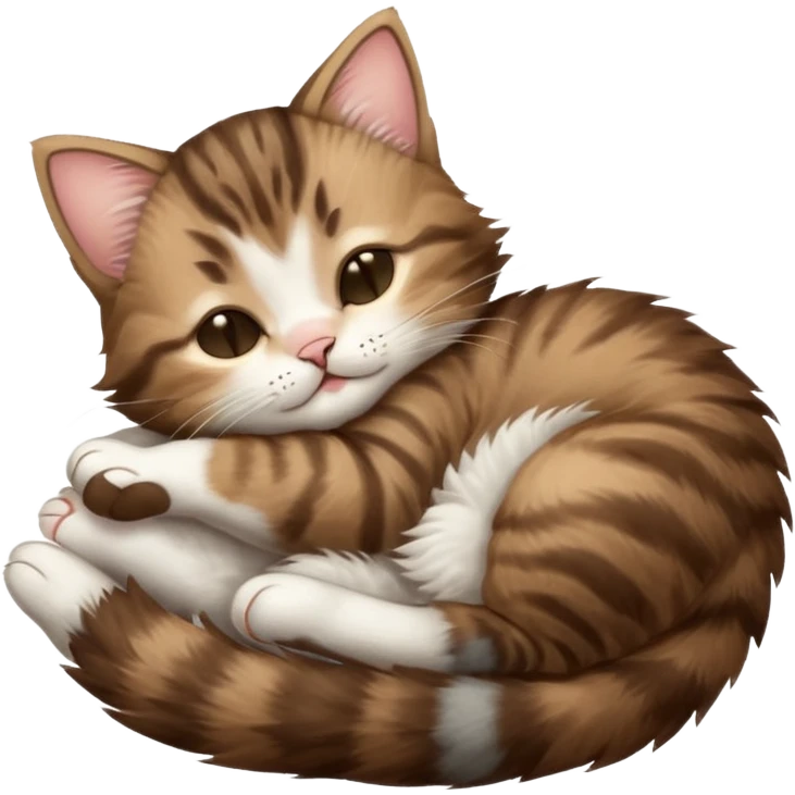 dark brown tabby and white kitten sleeping upside down on its back emoji