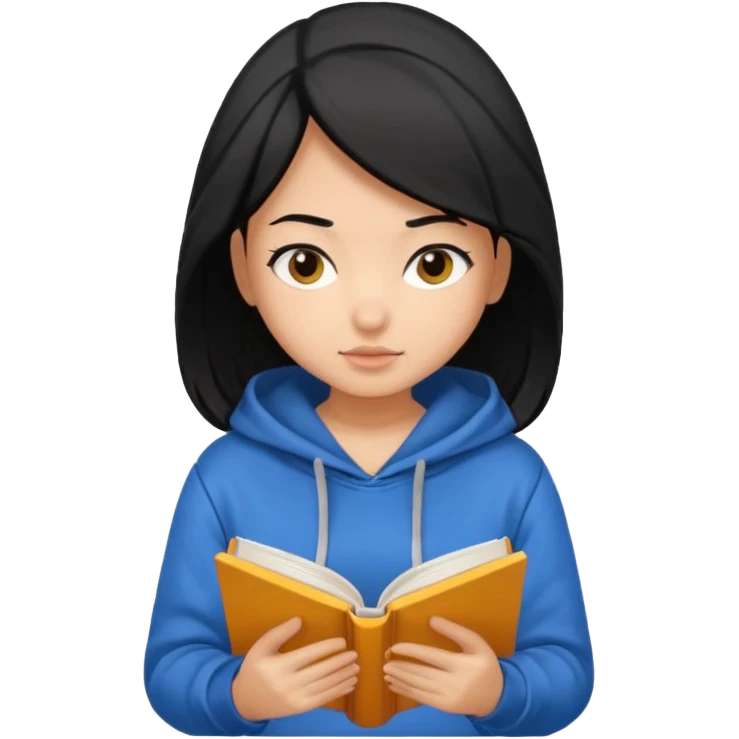 I want a girl emoji black hair and medium skin tone reading book wearing hoddie emoji