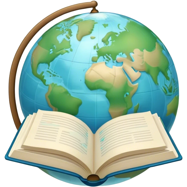 Create an emoji representing language translation. The design should feature an open book or a document with text in multiple languages (e.g., English, Spanish, Chinese), and a translation icon (such as an arrow between two languages) to symbolize the process of converting text. Include elements like a globe or a speech bubble to represent global communication. Use clear, simple lines and a color palette with blues, greens, and subtle neutral tones to convey the idea of clarity and understanding. Make the background transparent. emoji