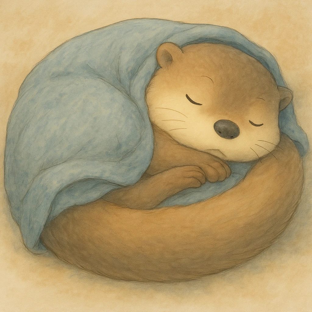 Add a soft, cozy blanket over the sleeping otter, keep gentle colors emoji