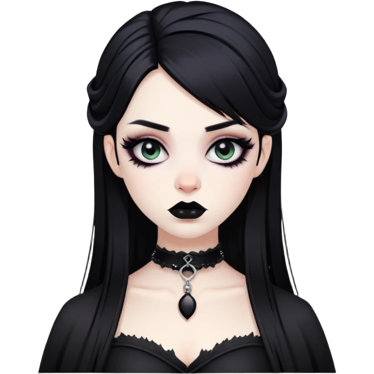 black goth with pale skin, dark makeup, black hair emoji