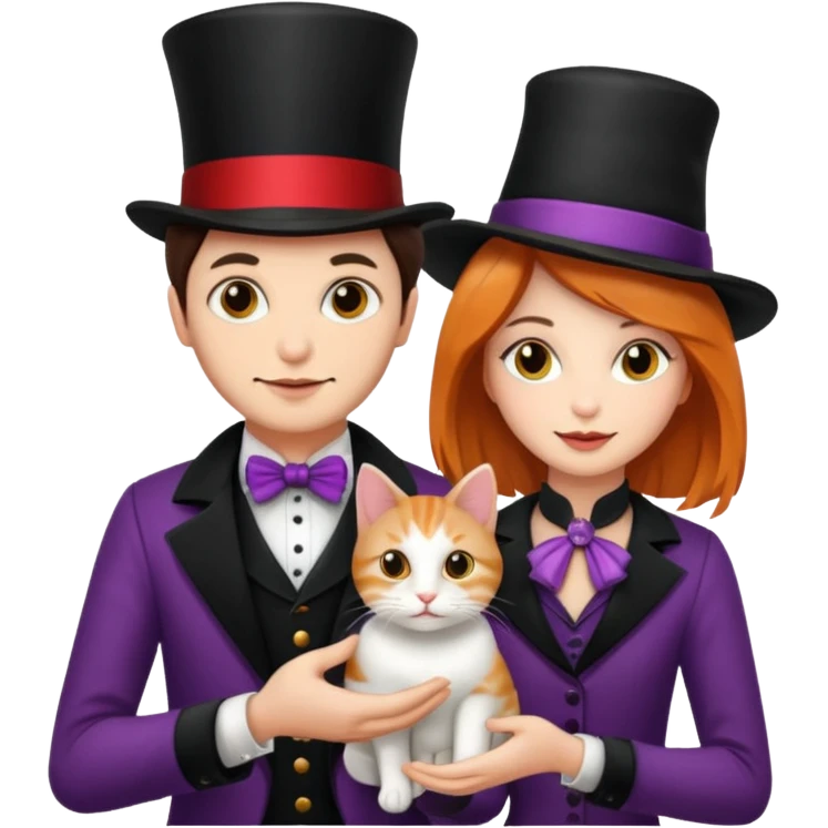 magician couple and their pet cat emoji