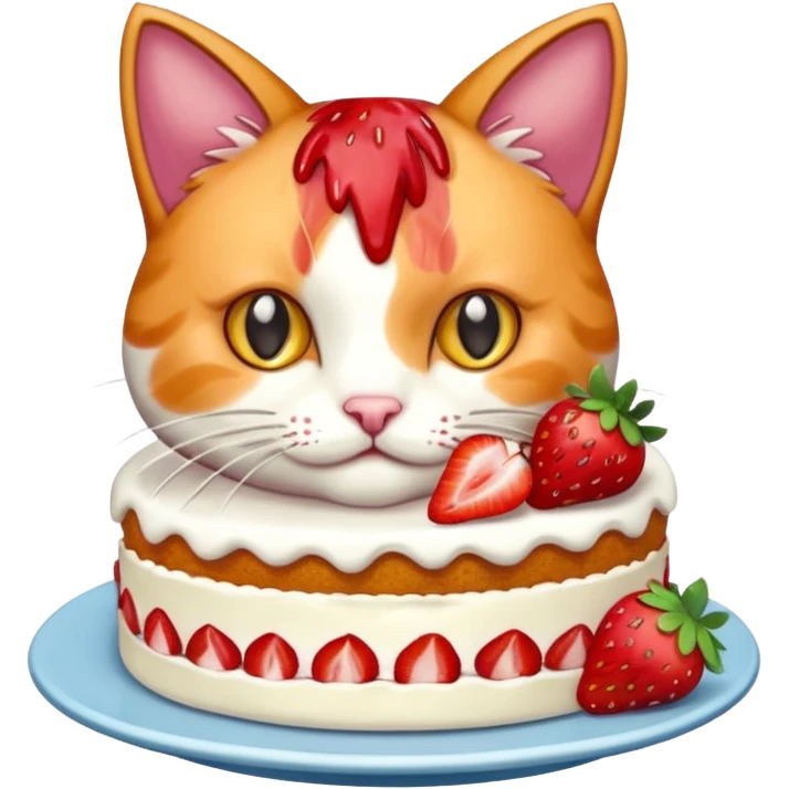 cat eating strawberry cake emoji