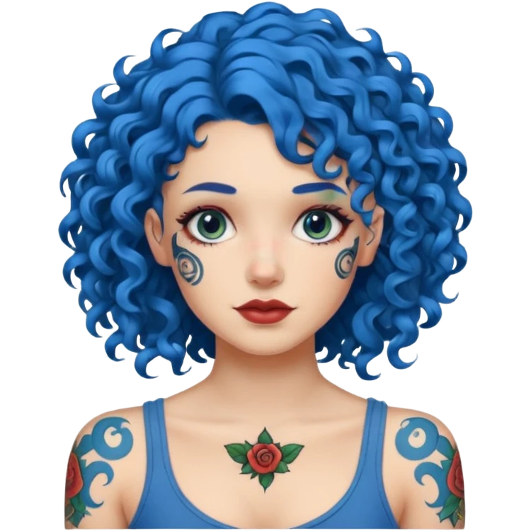 blue hair curly tattooes emoji