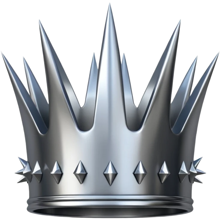 A spiked crown emoji made of silver chrome, sharp yet rounded metallic spikes, glossy reflections, aggressive luxury swag aesthetic, iOS emoji style, centered, clean white background emoji
