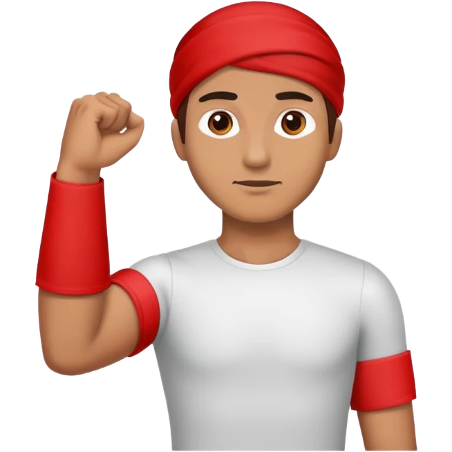 Man standing with arm, straight out, red arm band emoji