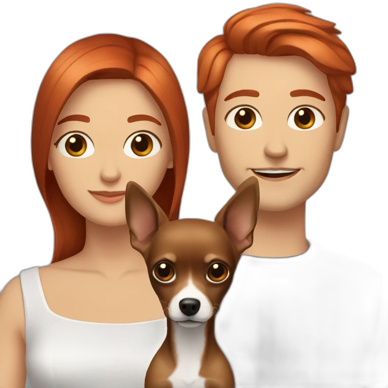 Gay couple. Red hair blue eyes. Dark grey brown hair. Long hair sand chihuahua. emoji