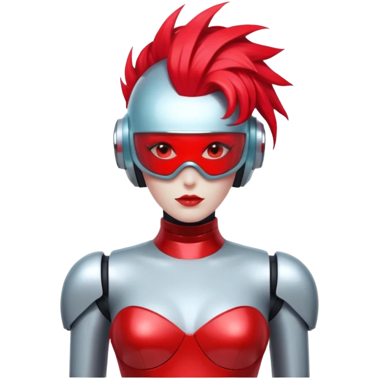 Sexy reflective glass faceless dronification robot girl with a red mohawk full body pinup pose daft punk face emoji