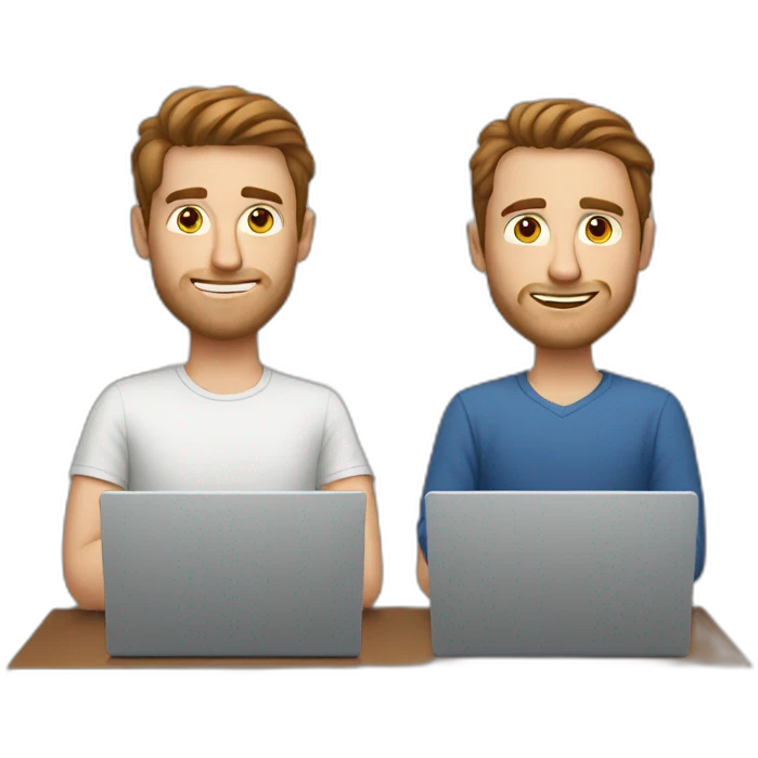 two white guys with brown hair usin their laptops emoji