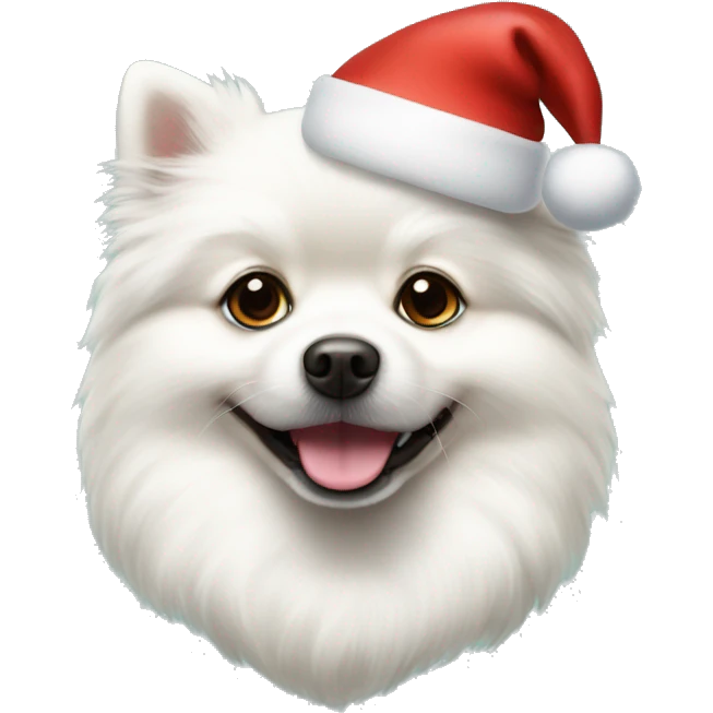 White dog pomeranian shpitz wearing Christmas hat  emoji