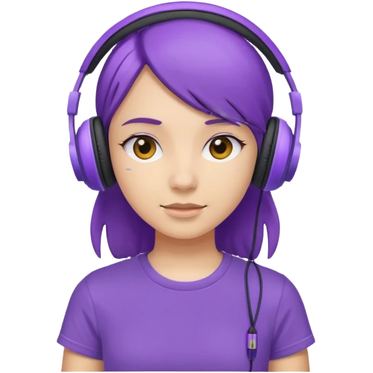 girl with purple headphones and tshirt emoji