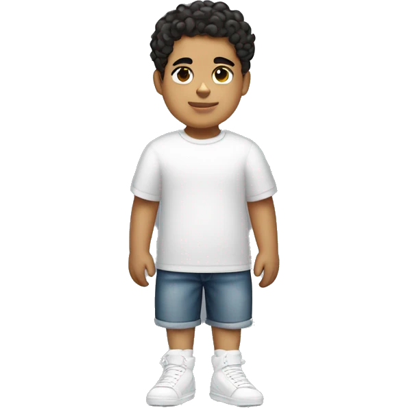 Full body young Hispanic boy that is extremely short and fat with a low taper fade with curly hair and is wearing a t shirt and white air forces  emoji