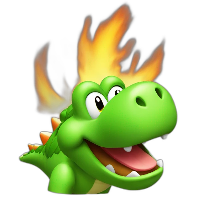 Yoshi from Mario Party; head only; breathing fire emoji