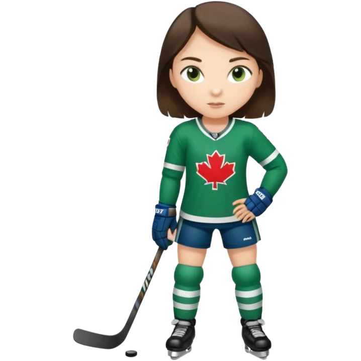 Girl hockey player full body with green jersey brunette emoji