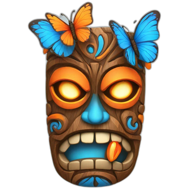 Tiki with colors blue and orange-butterfly-tornado emoji