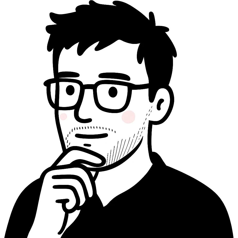 A man with glasses, messy tousled hair, and a short fine beard, with a thoughtful expression and warm eyes emoji