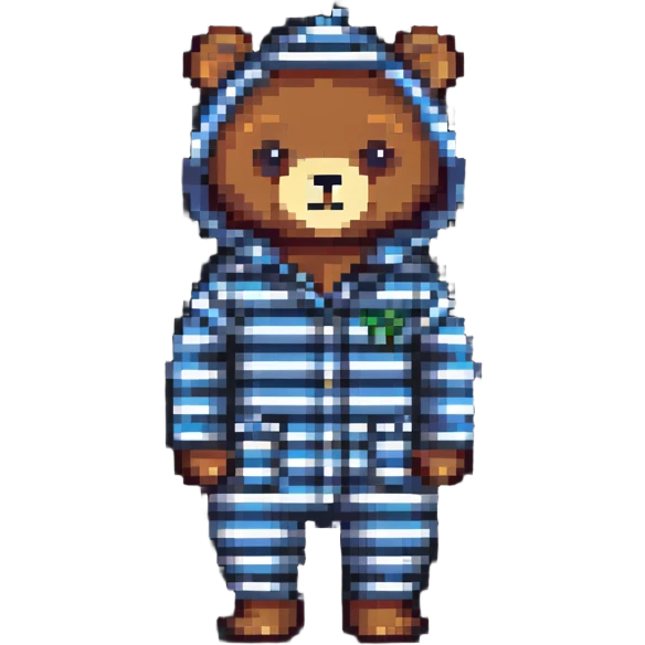 bear in striped pajamas, pixel art style, pixel art, cute, cozy, nightwear with stripes emoji