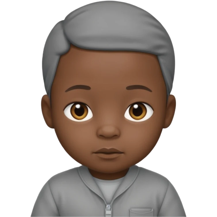 Black baby with straight face in a grey jumpsuit emoji