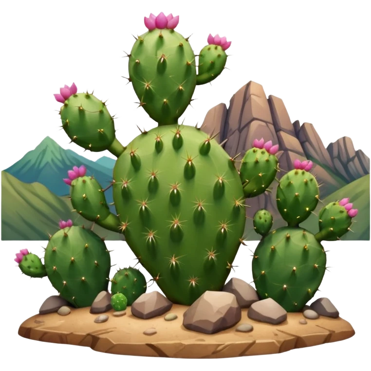 smiling prickly pear cactus with mountains in background emoji