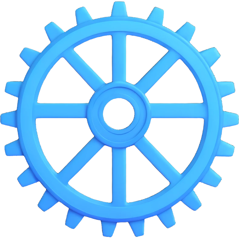 icon symbolizing deterministic logic, gear with a checkmark inside, glowing elements, cool blue and white colors, clean and modern emoji