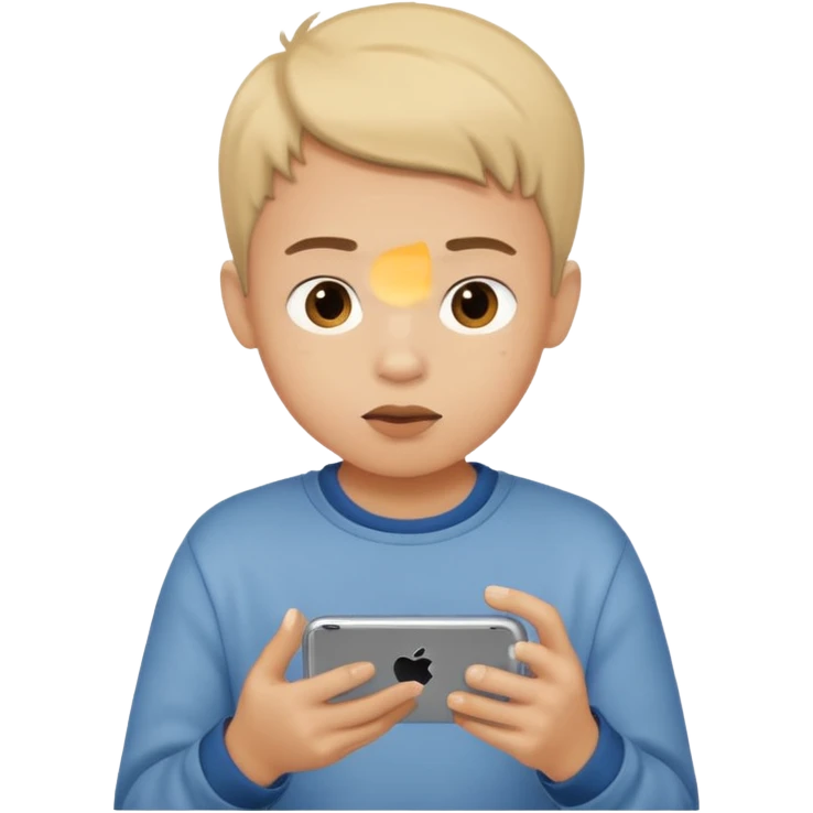 a boy watching videos on his phone while eating, casual clothes emoji