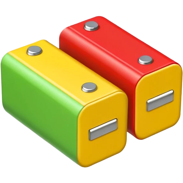 Minimalist battery icon with three segments: green (full), yellow (half), red (empty). Soft edges, symbolizing energy and self-check. emoji