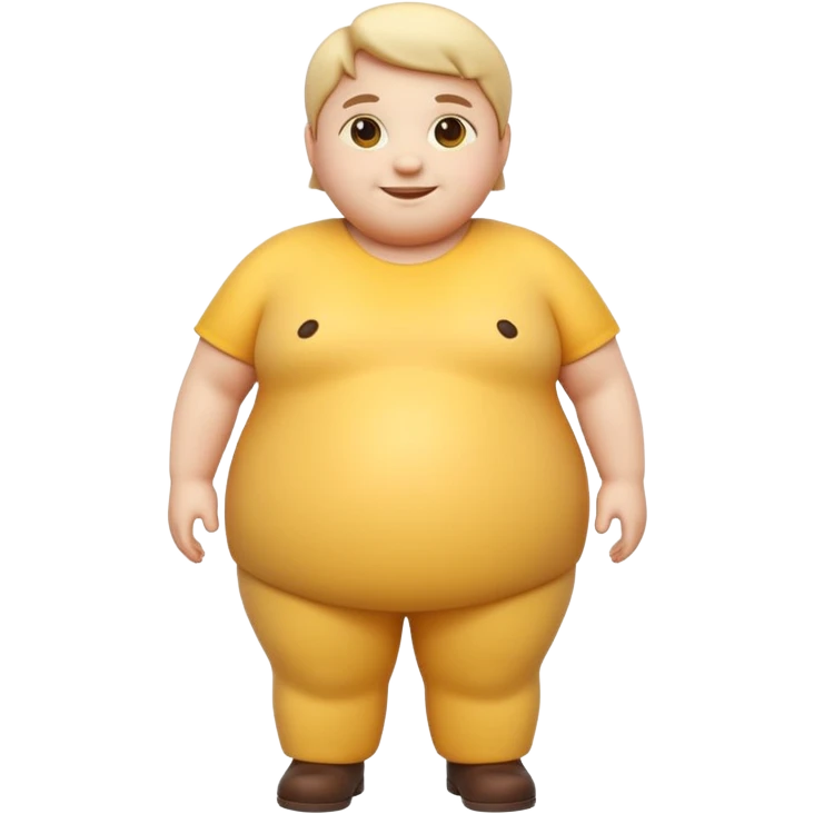 A 3D emoji in iOS emoji aesthetic style of a chubby full-body person standing upright, with round belly, soft features, and a cheerful smile. Glossy texture, bright lighting, minimal white background, friendly and expressive design. emoji