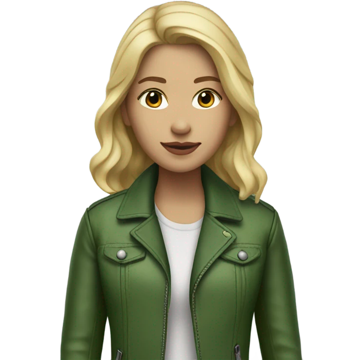 Light-skinned blonde with medium length in a green leather jacket emoji